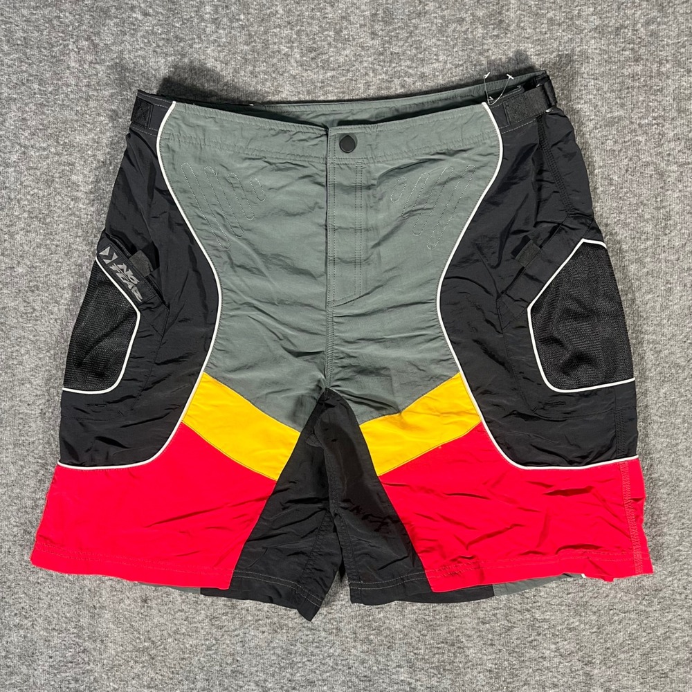 Vintage No Fear Board Shorts Mens 38 Colorblock Nylon Motocross Y2K 90s Gray Red